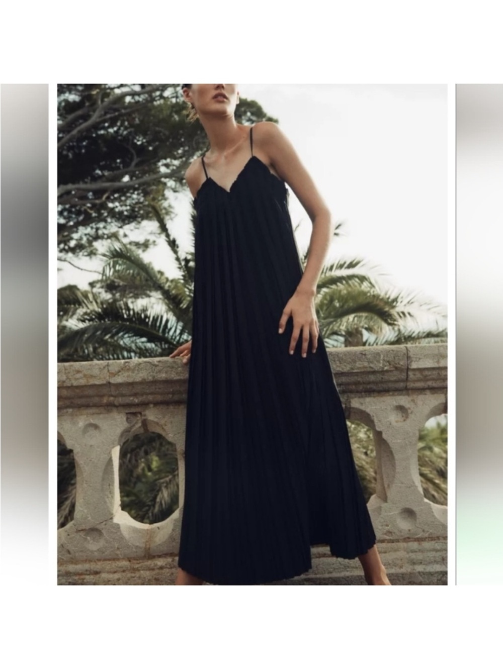 Zara Black Pleated Maxi Dress NEW